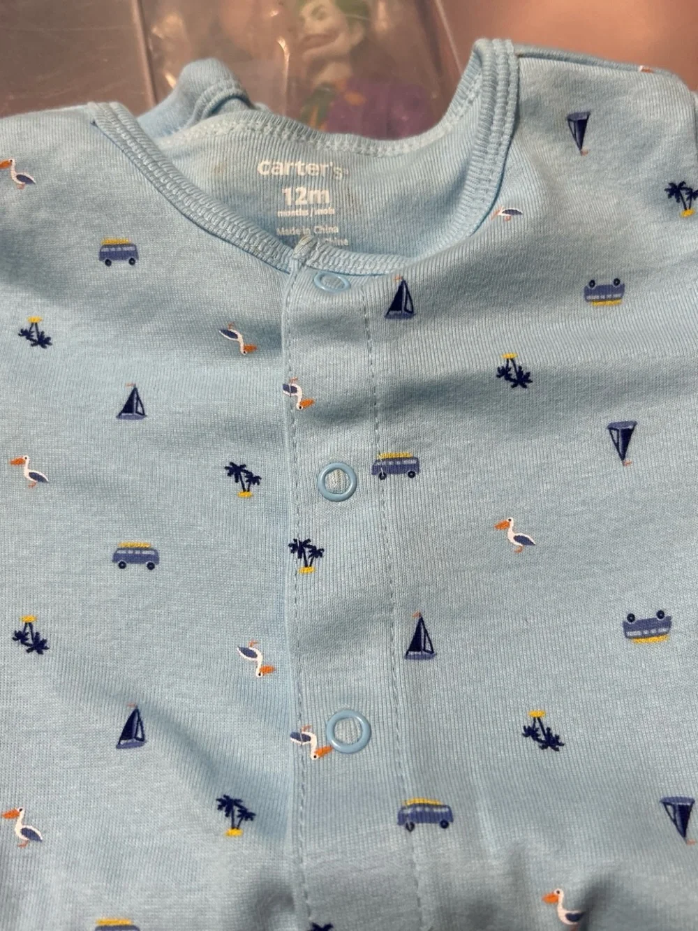 Carter's Light Blue Pelican Short-Sleeve Romper